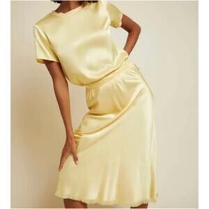 Nation LTD Set S/M Satin Marie Top With Marble Skirt Beige Casual Feminine Chic